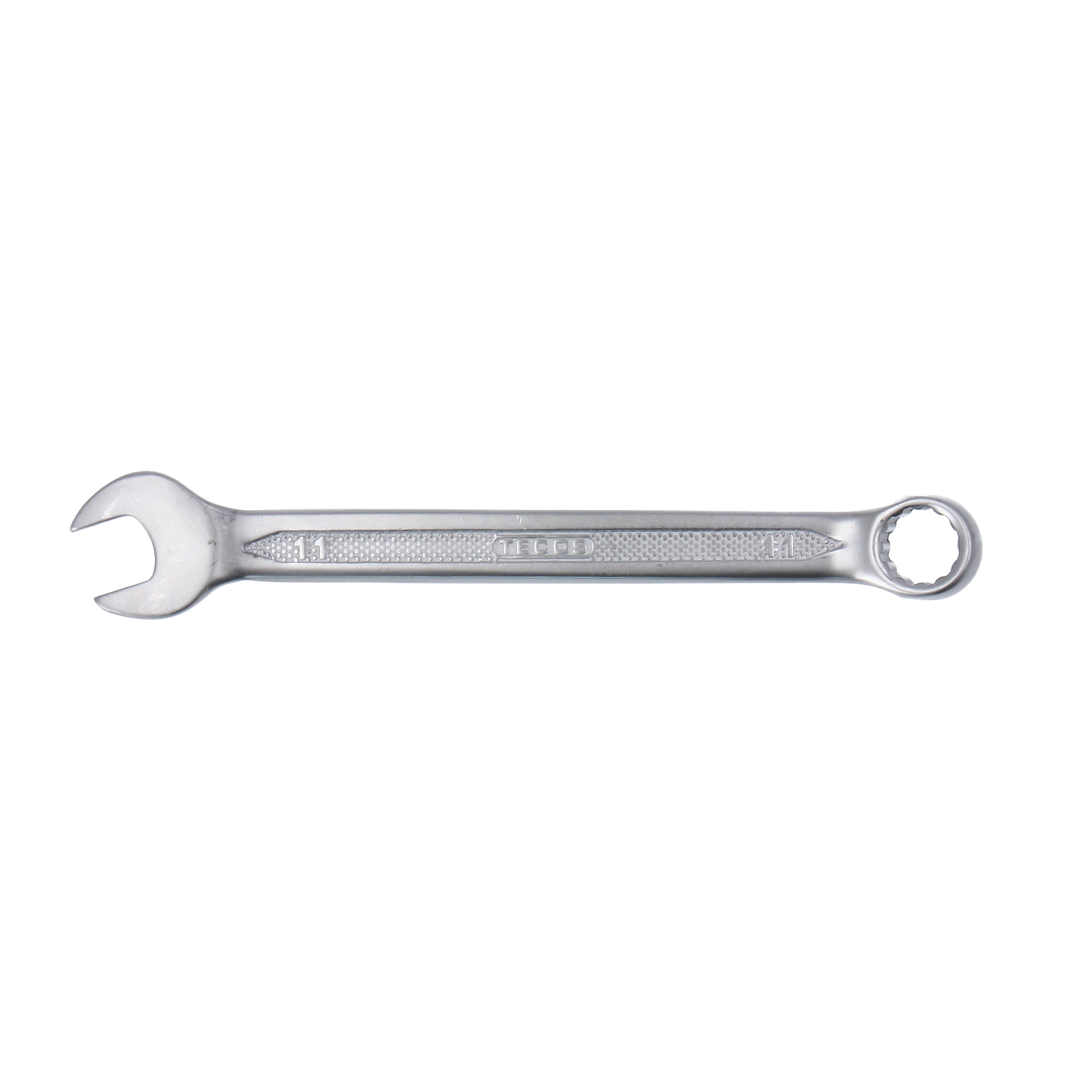 Tecos Fastnøkkel, 11 × L150 mm, kombinasjonsnøkkel i industrikvalitet med slank design, laget av CrV industristål, matt smussavvisende overflate og 15° vinkel for optimal bruk i trange plasser.