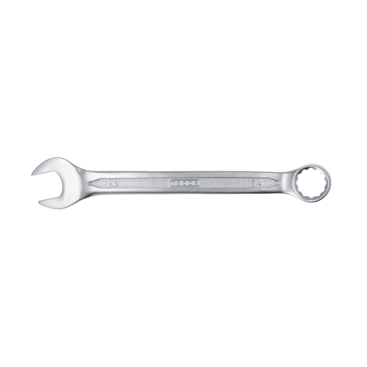 Tecos Fastnøkkel 24 × L280 mm, robust kombinasjonsnøkkel i industrikvalitet laget av CrV industristål med matt smussavvisende overflate og 15° vinkel, perfekt for trange plassforhold.