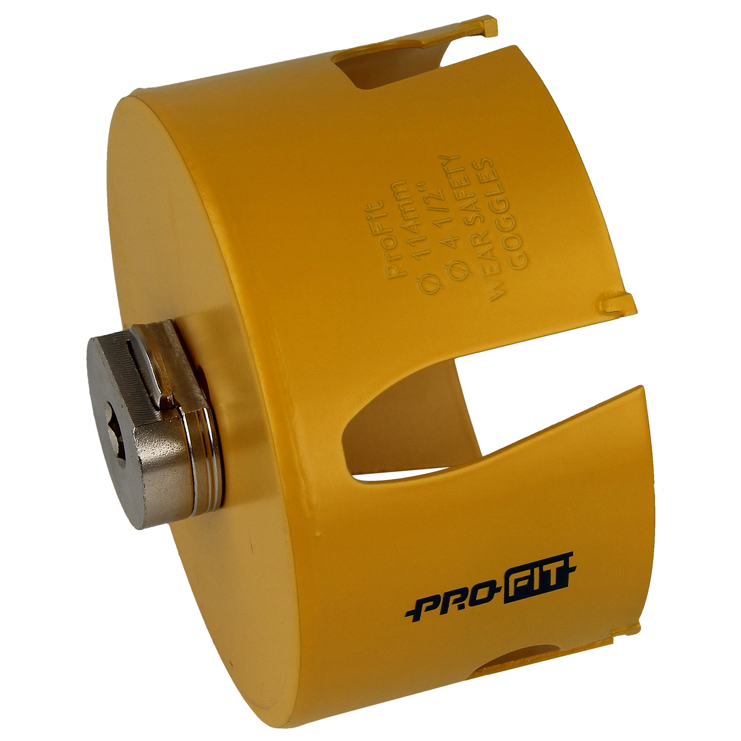 "Profit hullsag HM 114mm x L58mm med hardmetallspiss og integrert adapter, designet for effektiv kutting i alle tresorter med minimal støvdannelse og uten misfarging."