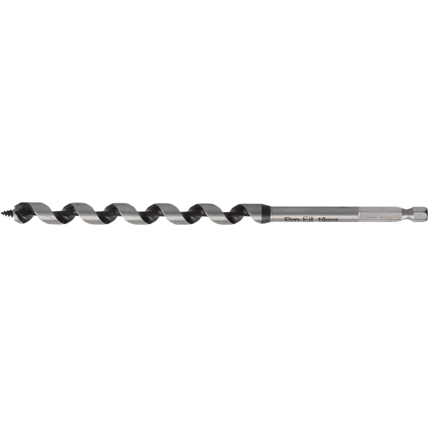 Tecos Spiralbor 10x190mm, et robust og effektivt bor for presis boring i myke og harde tresorter, med sekskantet skaft for sikker festing og ekstra dyp spiral for effektiv sponfjerning.