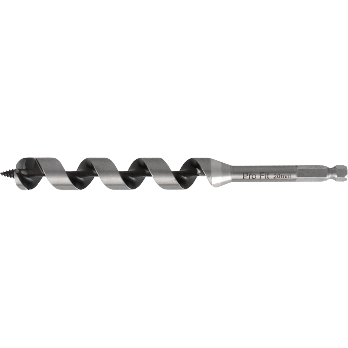 "Tecos Spiralbor 20x210mm, et robust og effektivt bor for presis boring i myke og harde tresorter, med sekskantet skaft for sikker festing og ekstra dyp spiral for effektiv sponfjerning."