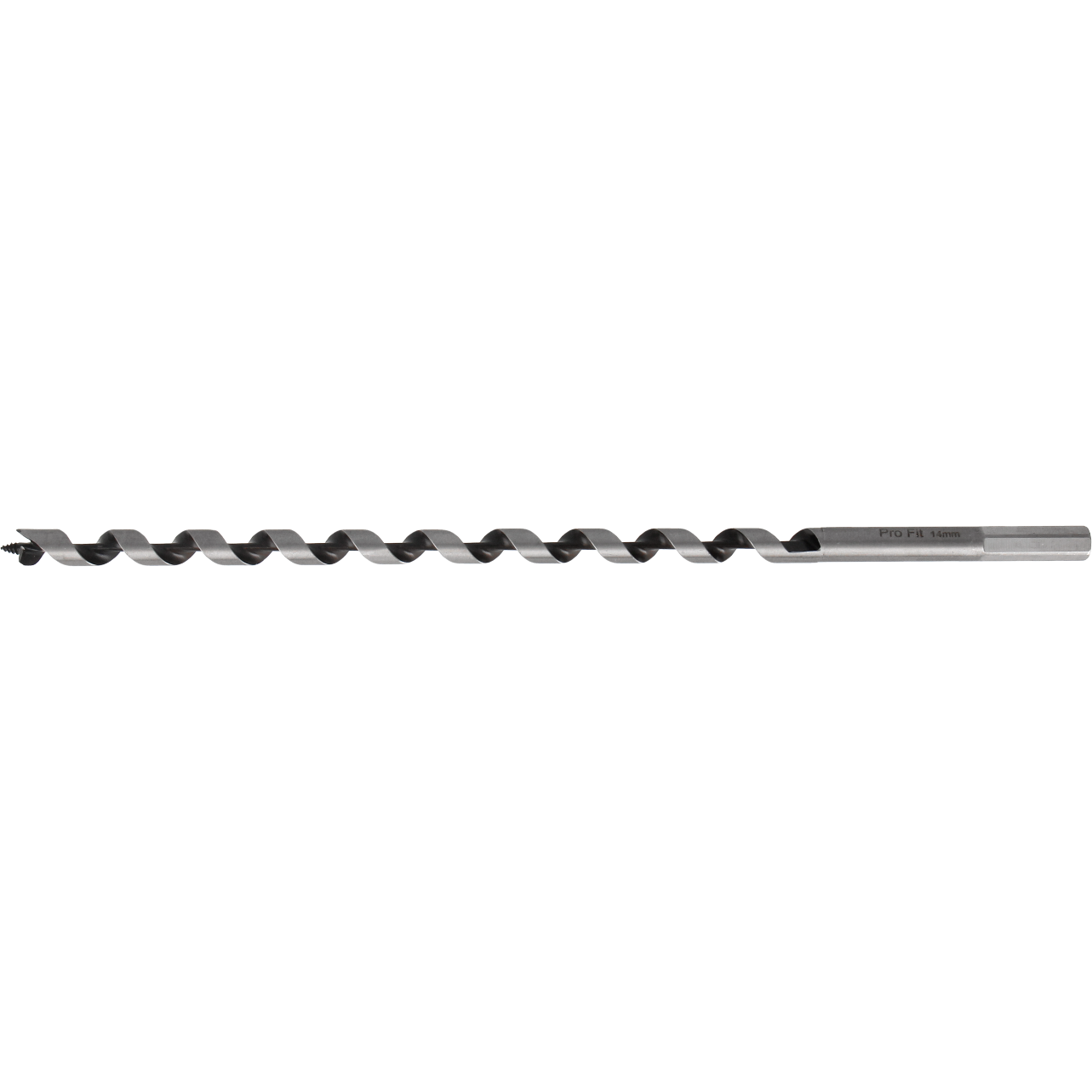 "Tecos Spiralbor 14x400mm, ideelt verktøy for presis boring i myke og harde tresorter, med herdet design, slipt underskjæring, grov gjenget borspiss og ekstra dyp spiral for effektiv sponfjerning."