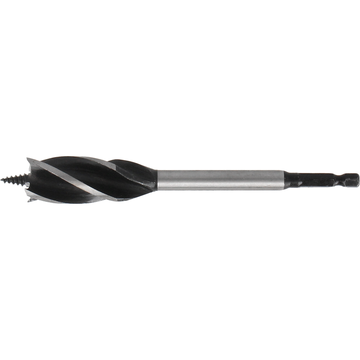 Tecos 4-skjær Flute Spiralbor 22x165mm med sekskantet skaft, konisk utløp og grov gjenget borspiss for skarpe hull og effektiv boring i trange rom.