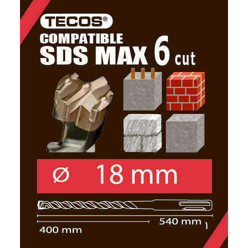 Tecos Hammerbor - SDS Plus Max, 25 × 340 mm, 6-Skjær