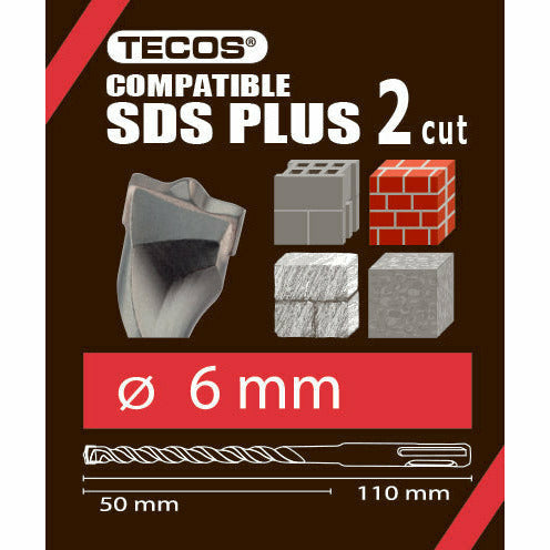 Tecos Hammerbor - SDS Plus, 6 × 110 mm, 2-Skjær
