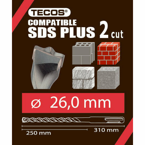 Tecos Hammerbor - SDS Plus, 26 × 310 mm, 2-Skjær