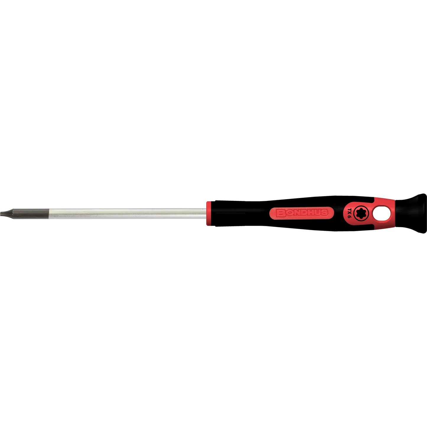 "Bondhus presisjonsskrutrekker TX9 x L80mm med ergonomisk PrecisionGrip-håndtak og svart oksidert presisjonsspiss, ideell for små og presise arbeidsoppgaver innen elektronikk og finmekanikk."
