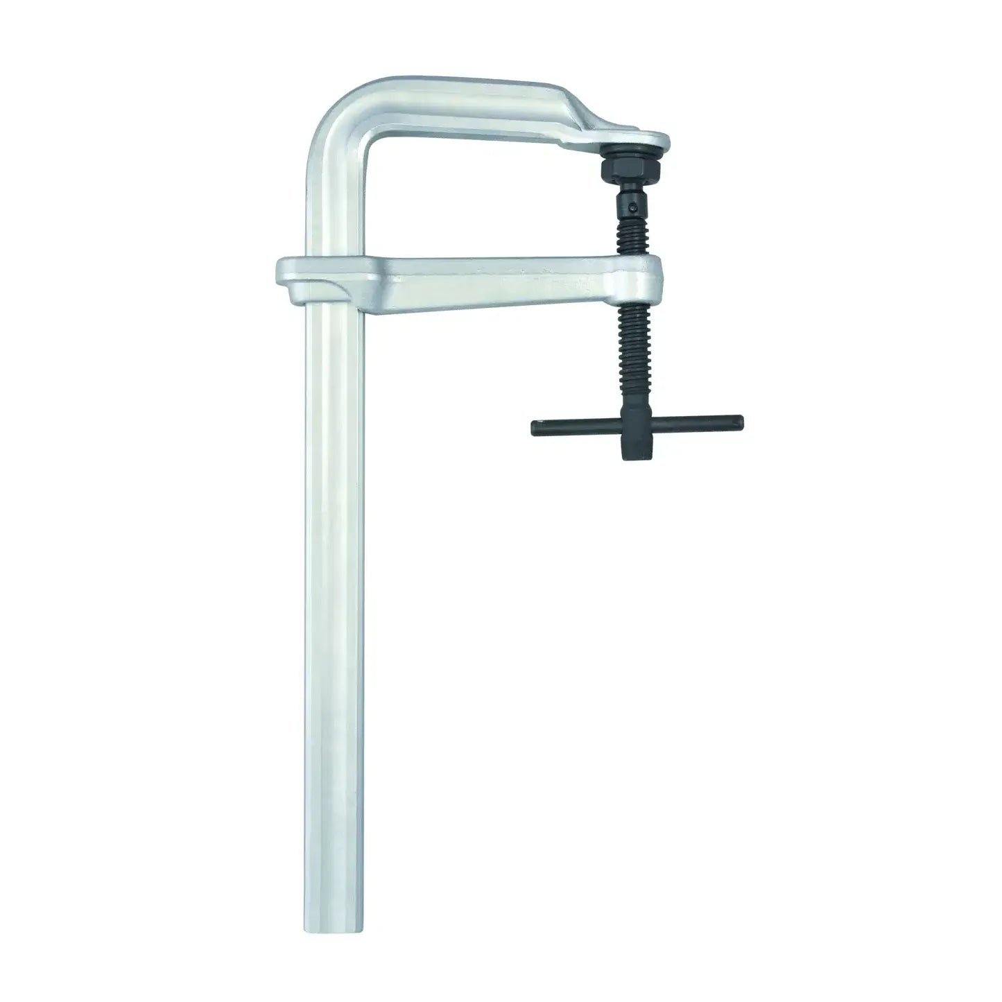 "Ideal Helsmidd tvinge 200 x 120 mm, en ekstra kraftig skrutvinge med T-håndtak, designet for tøffe oppgaver med 12 000 Nm klemkraft, fleksibel overarm, og roterbar fot for presisjon."
