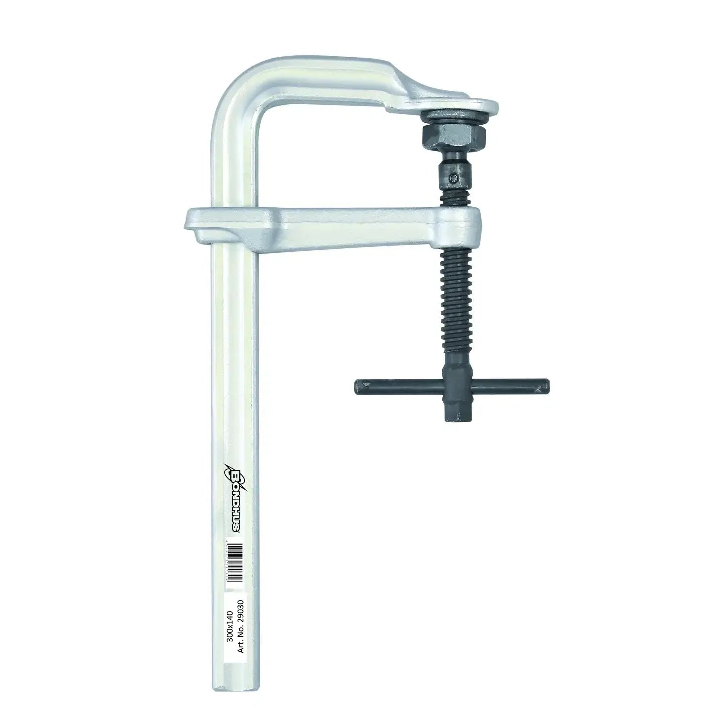 "Idela Helsmidd tvinge 600 x 120 mm med T-håndtak, designet for kraftige oppgaver, med 12 000 Nm klemkraft og fleksibel overarm for presisjon og sikkerhet."