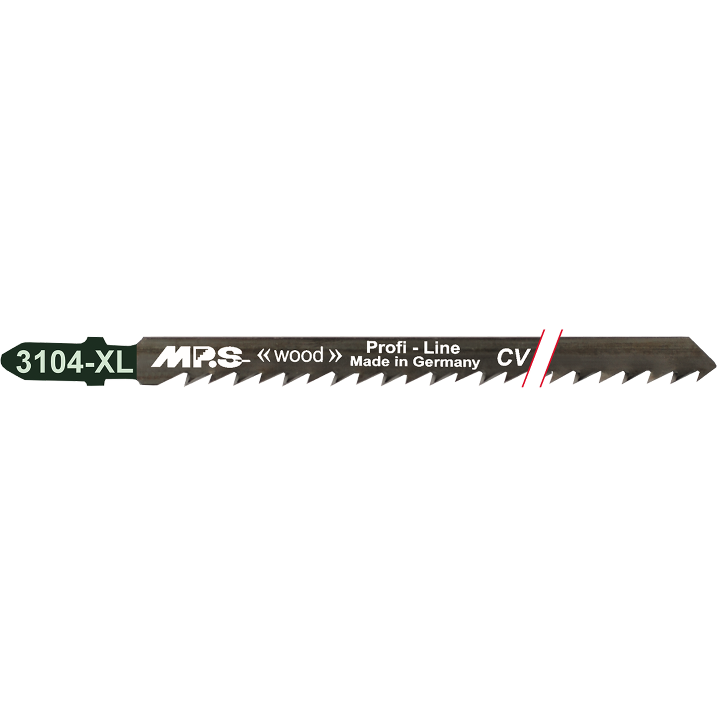 MPS Stiksavklinge 3104-XL, 150 mm CrV 6 tpi stikksagblad for grove kutt i myke tresorter, ideelt for MDF og sponplater, med krysslipte tenner for optimal ytelse.