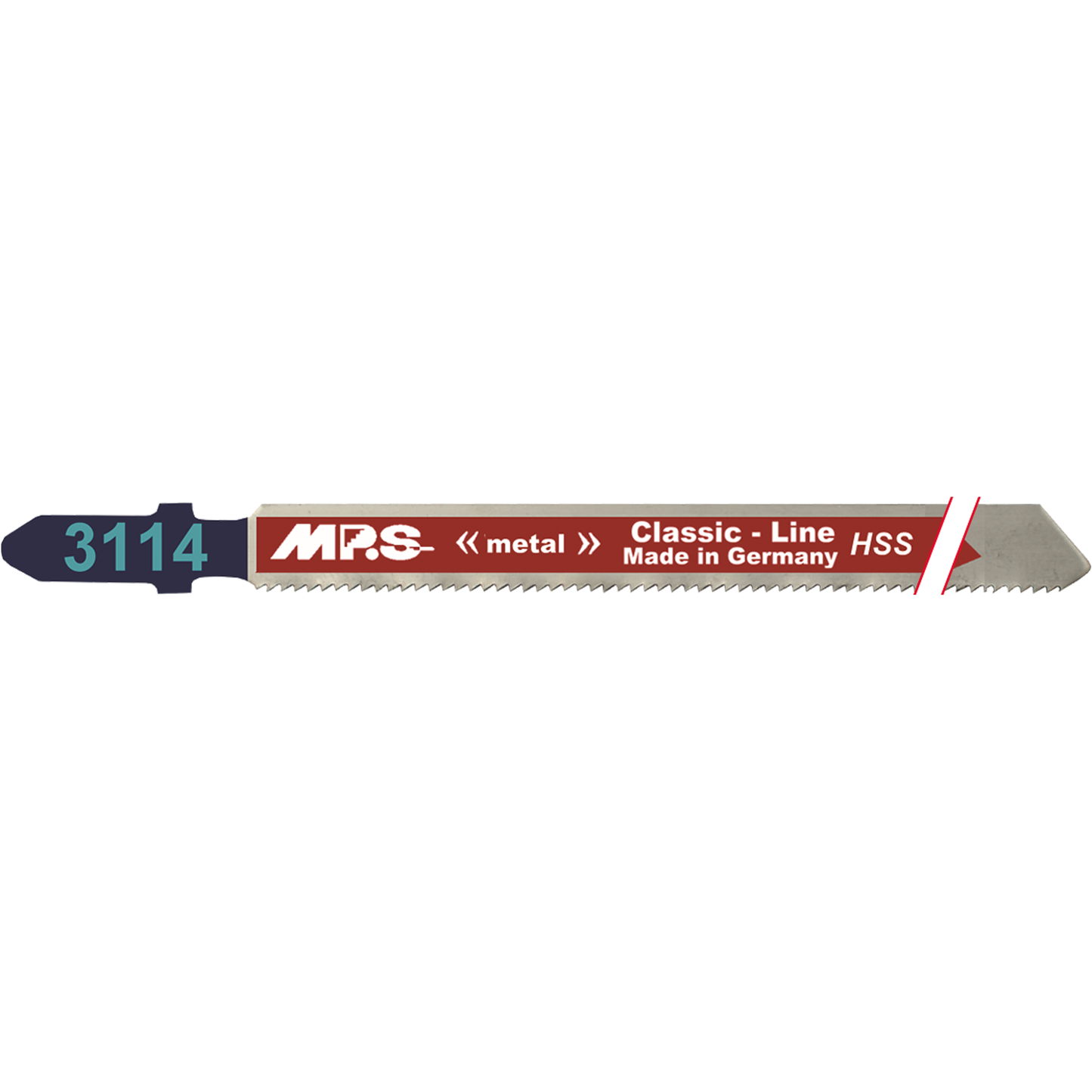 MPS Stikksagblad 3114, 132 mm HSS 21 tpi, ekstra langt stikksagblad for presise kutt i tynne metallplater og myke metaller, pakke med 5 stk.