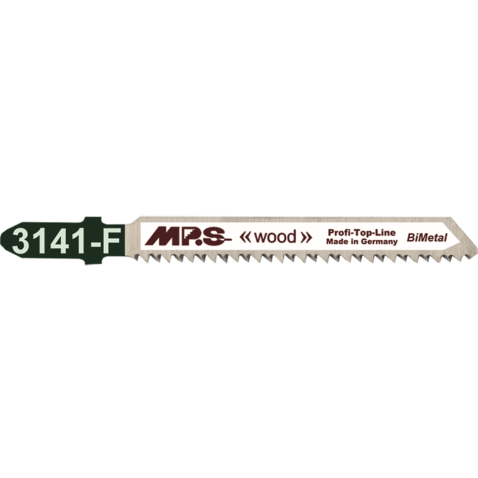 "MPS Stikksagblad 3141-F, 80 mm bimetallstål stikksagblad med 13 tpi, perfekt for presise kutt i tre, MDF og glassfiber, levert i pakke med 5 stk."