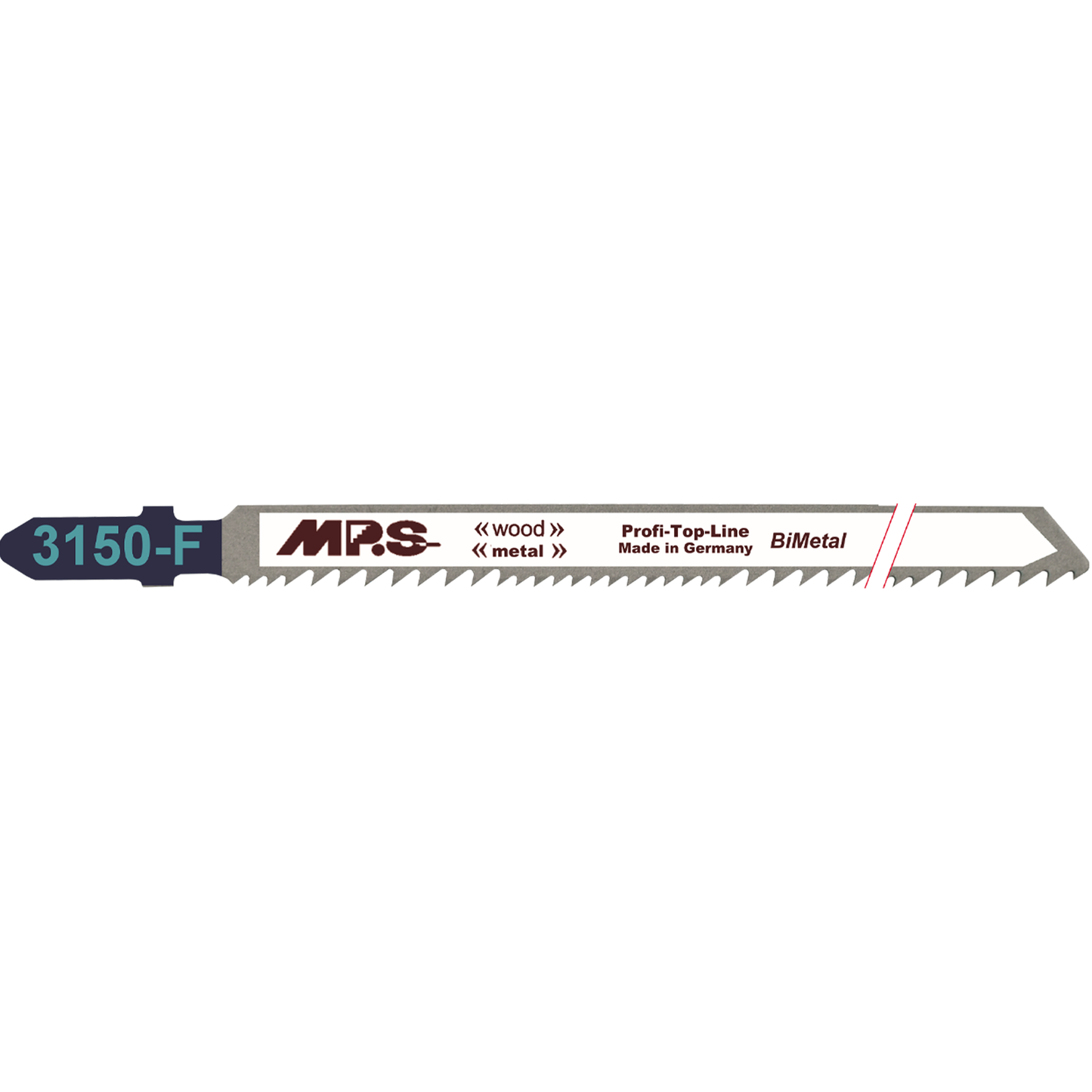 MPS Stikksagblad 3150-F, 5 stk. bimetallstål stikksagblader, 132mm lengde, designet for presise kutt i glassfiber, myke metaller og tre med spiker, med variable tenner for optimal ytelse.