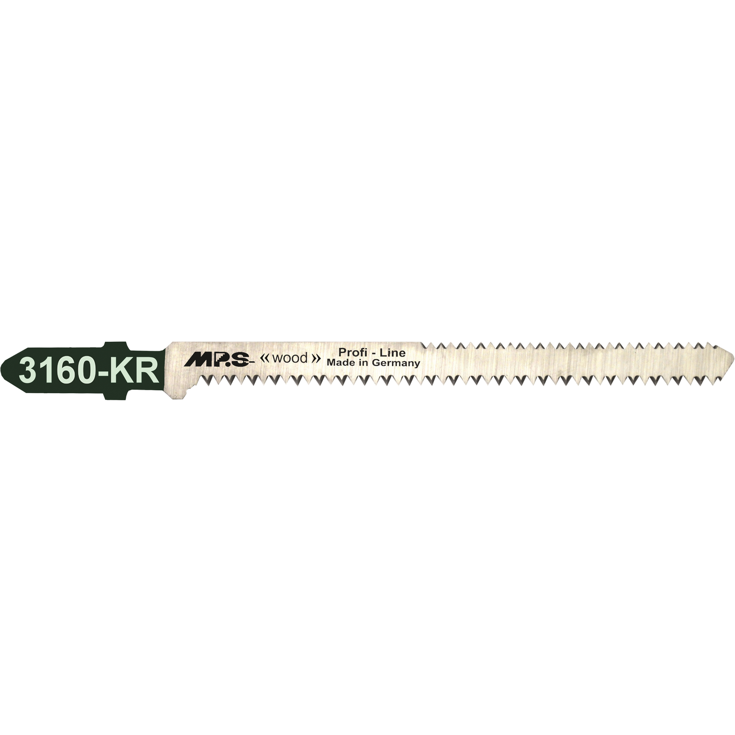 MPS Stikksagblad 3160-KR, 5 stk. 100 mm CrV 17;19 tpi, høykvalitets stikksagblad for rene og splintfrie kutt, ideelt for laminat, PVC og pleksiglass, perfekt for profesjonelle og hobbyhåndverkere.