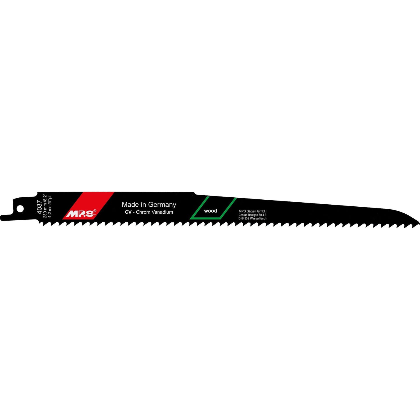 MPS Bajonettsagblad 4037, 230 mm CrV 6 tpi, pakke med 5 stk., ideelt for presise kutt i tre, MDF, kryssfiner og PVC-rør.