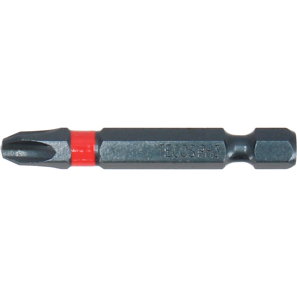 "Tecos Impact PH Bits PH3 × 50 mm - 3 stk. kraftige bits laget av ekstra sterkt industristål, designet for slagverktøy med rustbeskyttende blå oksidert overflate."