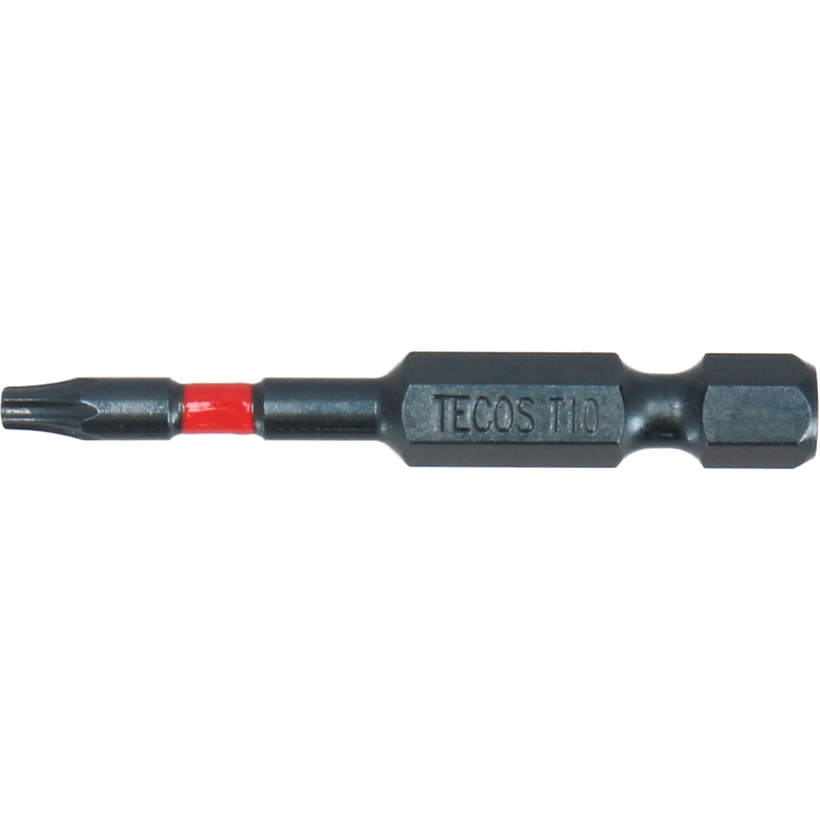"Tecos Impact Torx Bits TX10 × 50 mm - 3 stk. kraftige bits laget av ekstra sterkt industristål, optimalisert for slagverktøy, med blå oksidert overflate for rustbeskyttelse."