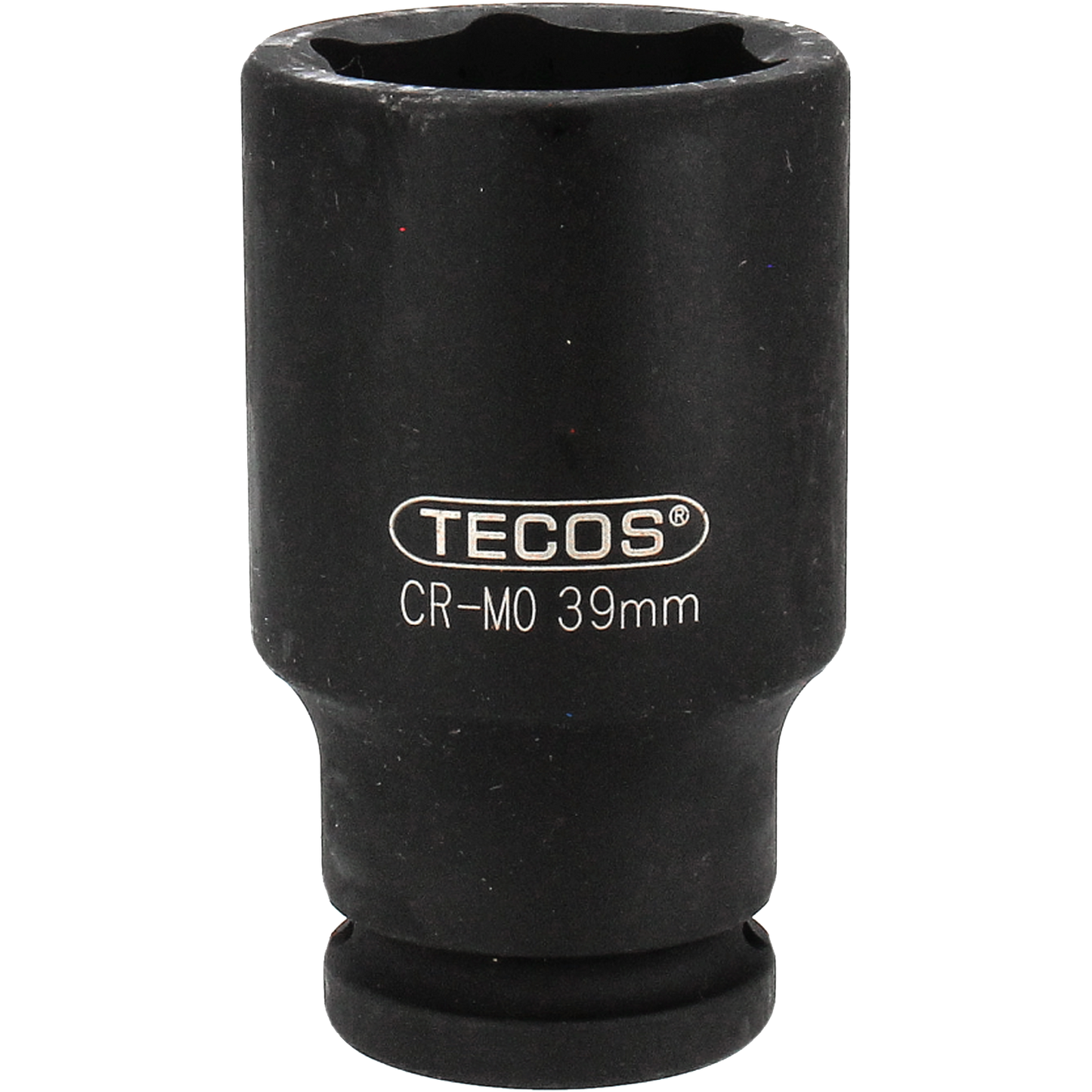 "Tecos kraftpipe lang 39mm x L95mm x 3/4", laget av Cr-Mo-stål med svart fosfatert overflate, designet for optimal ytelse og holdbarhet, ideell for bruk med slag- og låsenøkler."