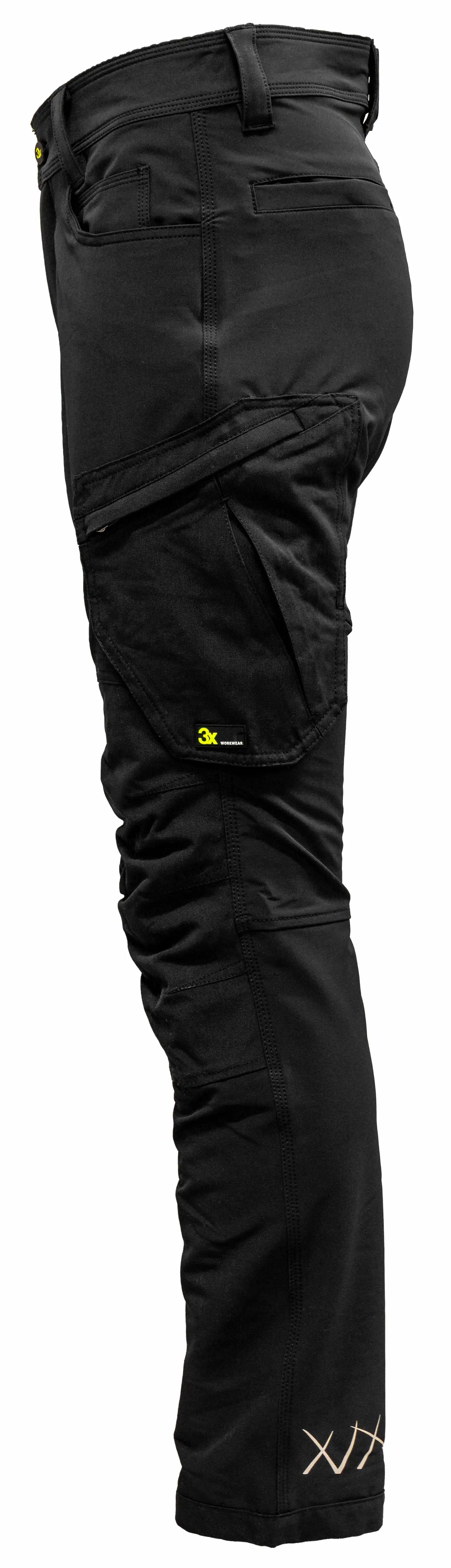 3X. Pizol Dame Bukse Uforet Standard ben med knelomme Softshell Sort