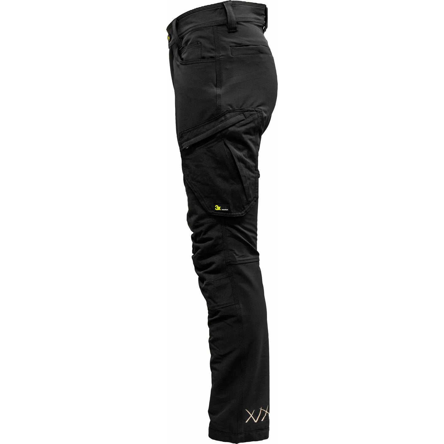 3X. Pizol Dame Bukse Uforet Standard ben med knelomme Softshell Sort