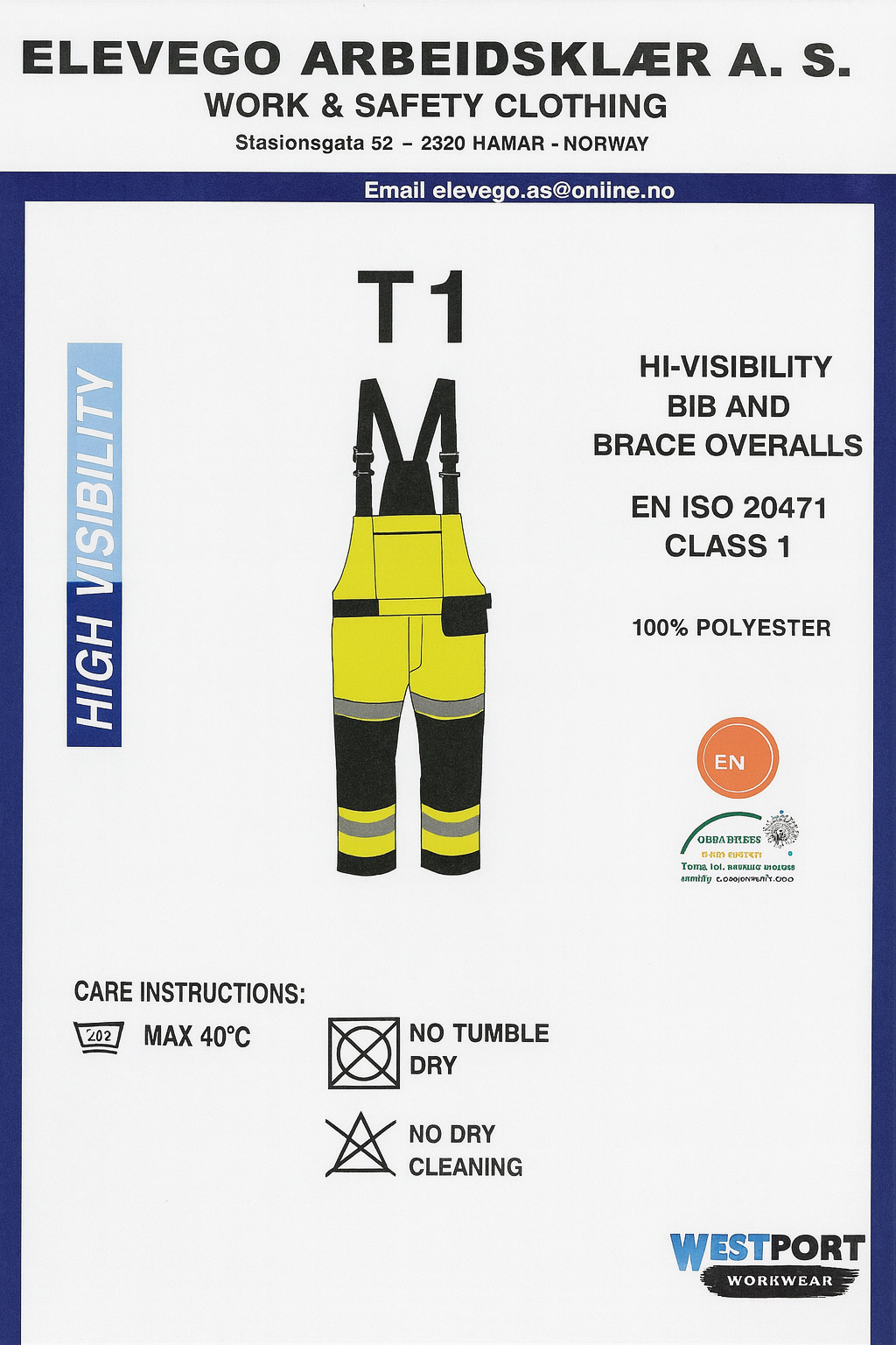 Lyngsøe Rainwear. Bukse 4-veis stretch hi-vis Gul/Sort