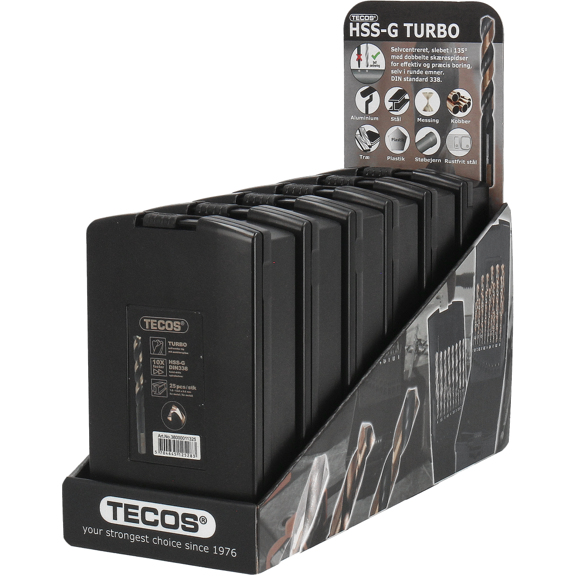 Tecos HSS bor Turbo-G metallborsett, 25 deler 2-skjær