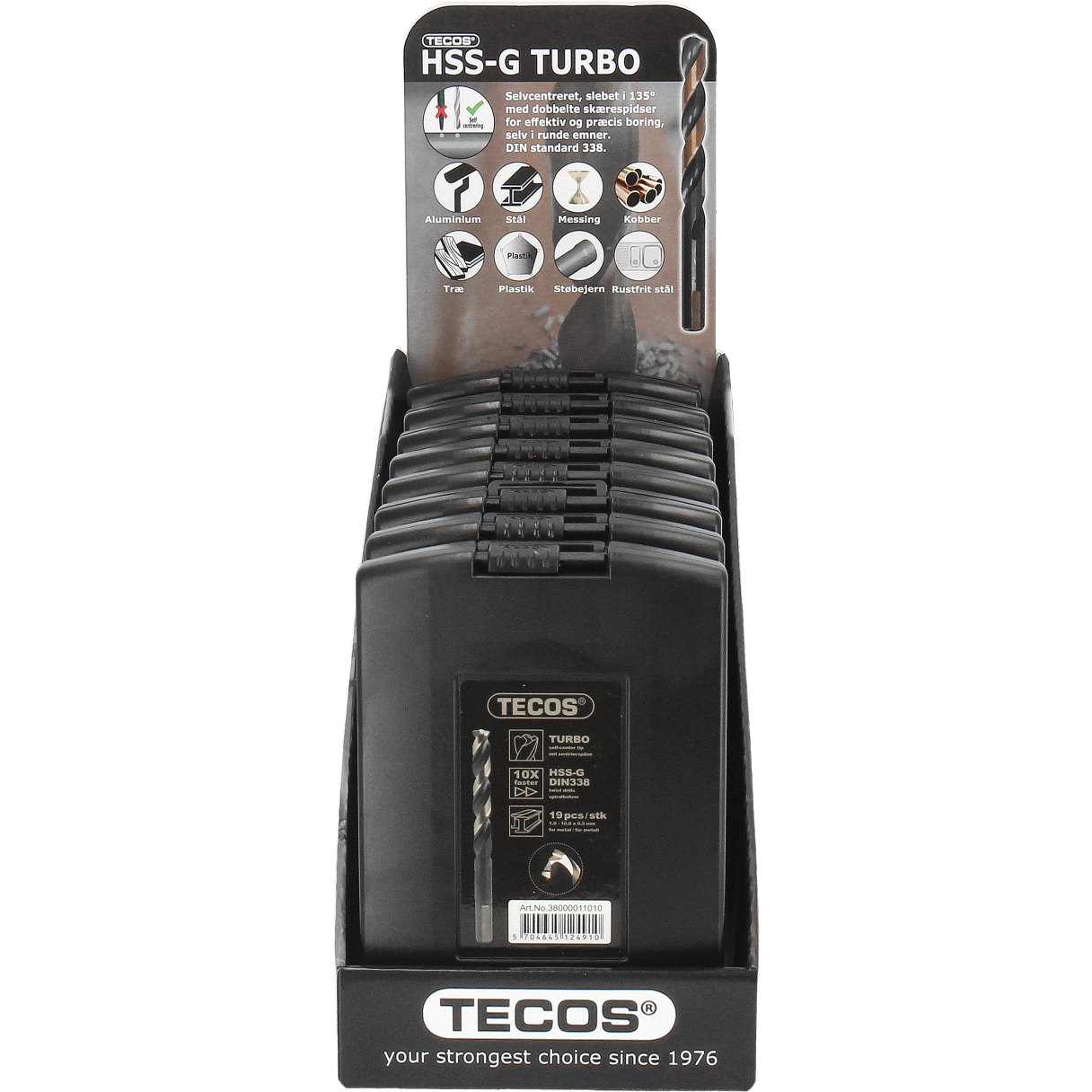 Tecos HSS bor Turbo-G metallborsett, 19 deler 2-skjær