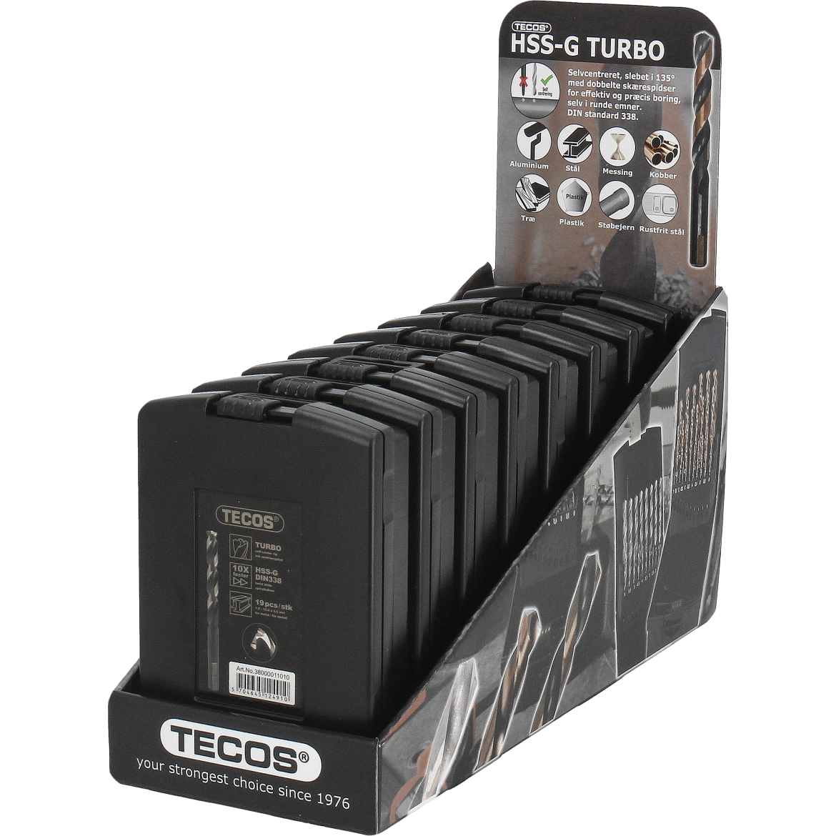 Tecos HSS bor Turbo-G metallborsett, 19 deler 2-skjær
