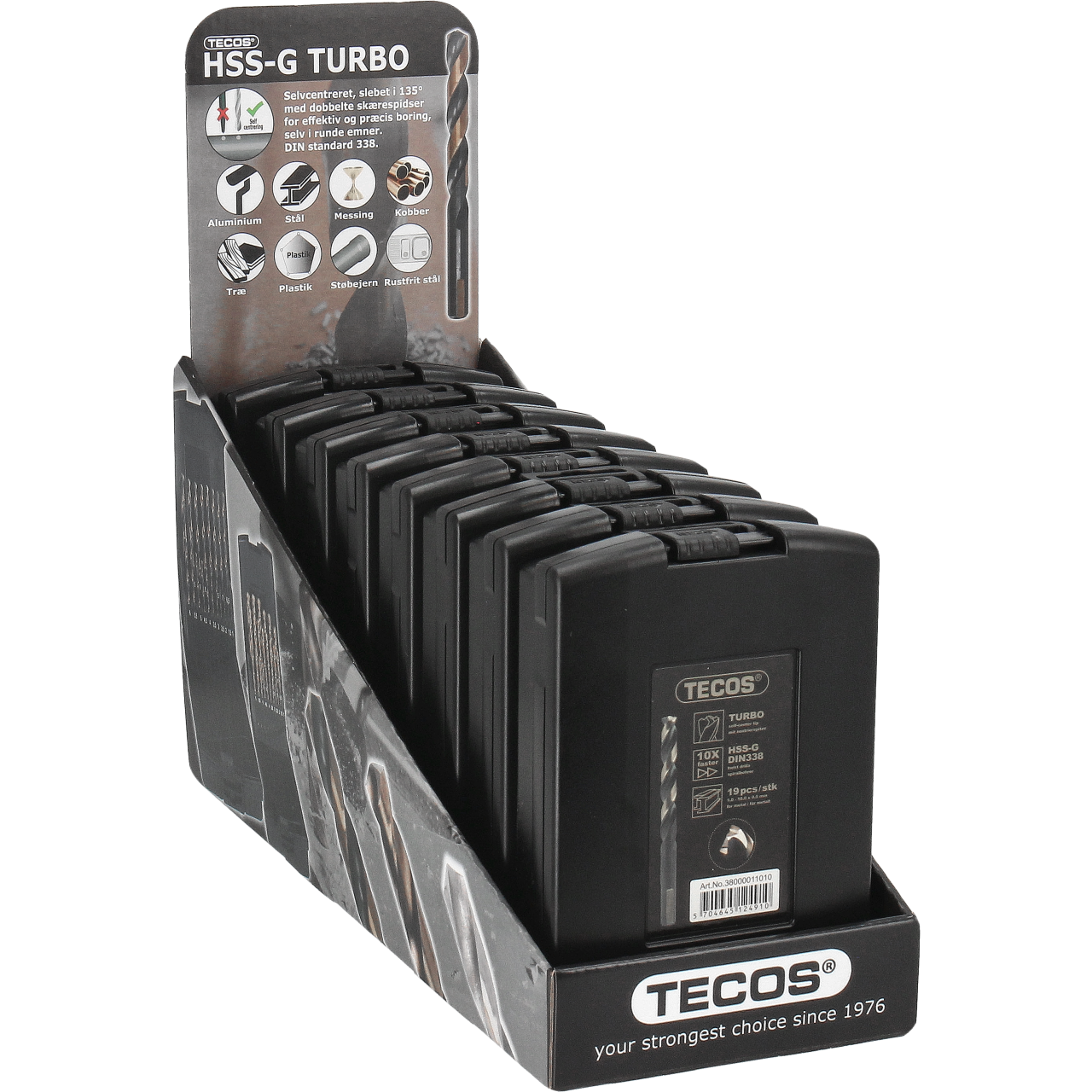 Tecos HSS bor Turbo-G metallborsett, 19 deler 2-skjær