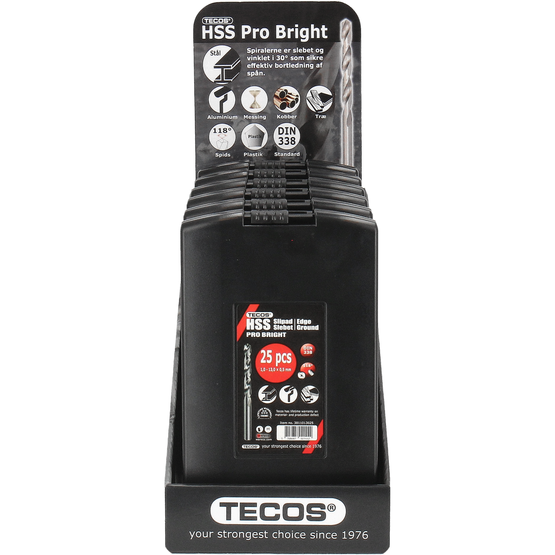 Tecos HSS bor metallborsett, Pro Bright - 25 deler: 1-13 mm