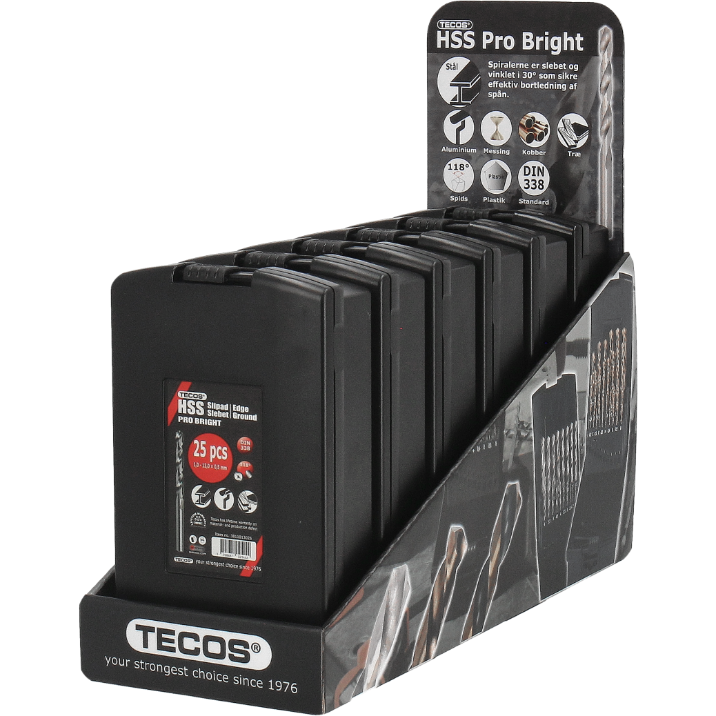 Tecos HSS bor metallborsett, Pro Bright - 25 deler: 1-13 mm