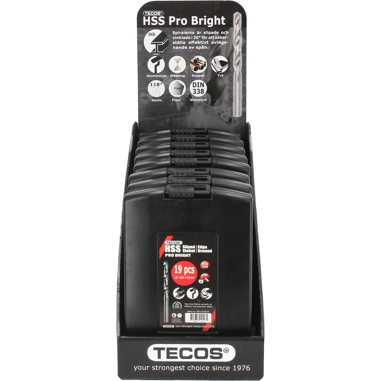 Tecos HSS bor metallborsett, Pro Bright - 19 deler: 1-10 mm