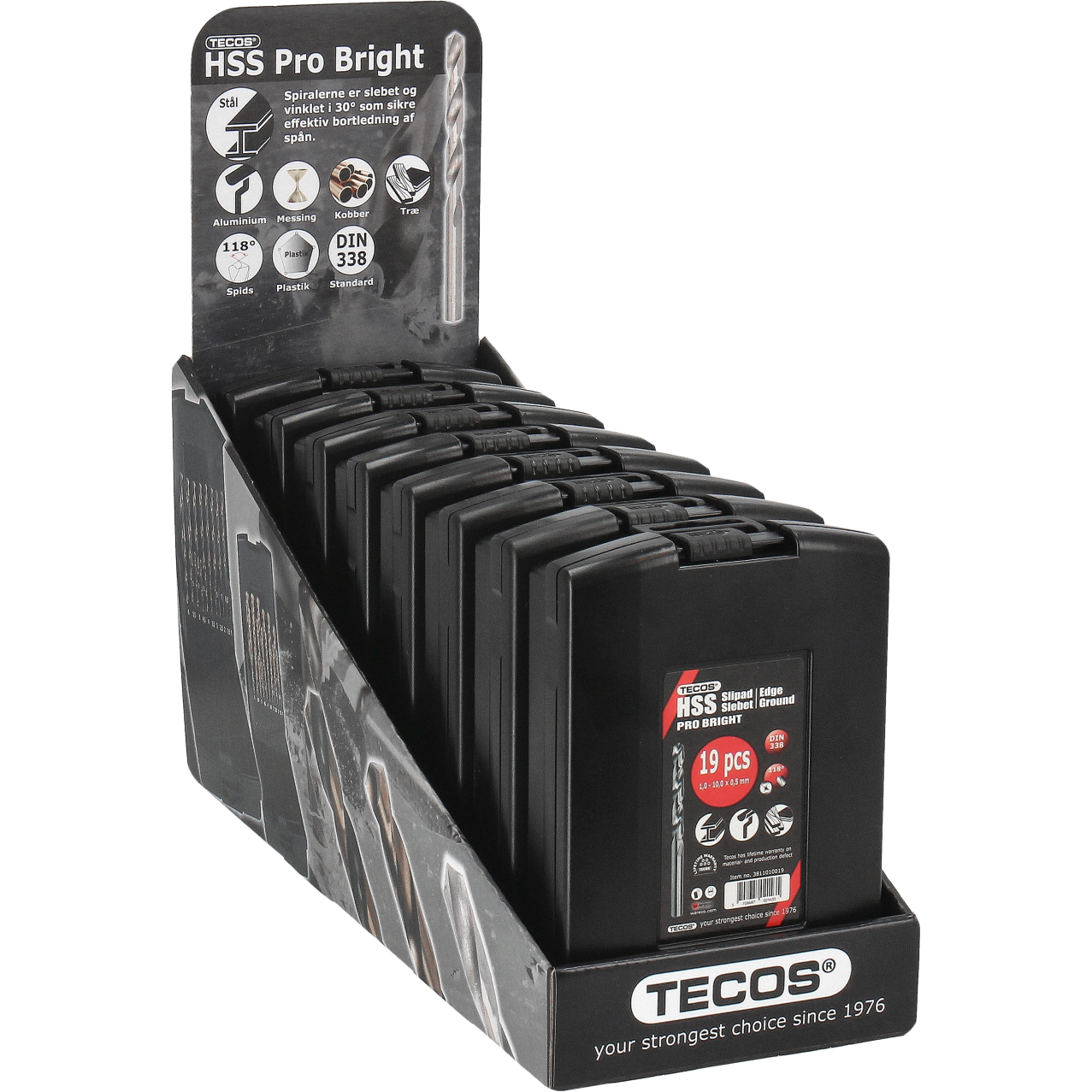 Tecos HSS bor metallborsett, Pro Bright - 19 deler: 1-10 mm