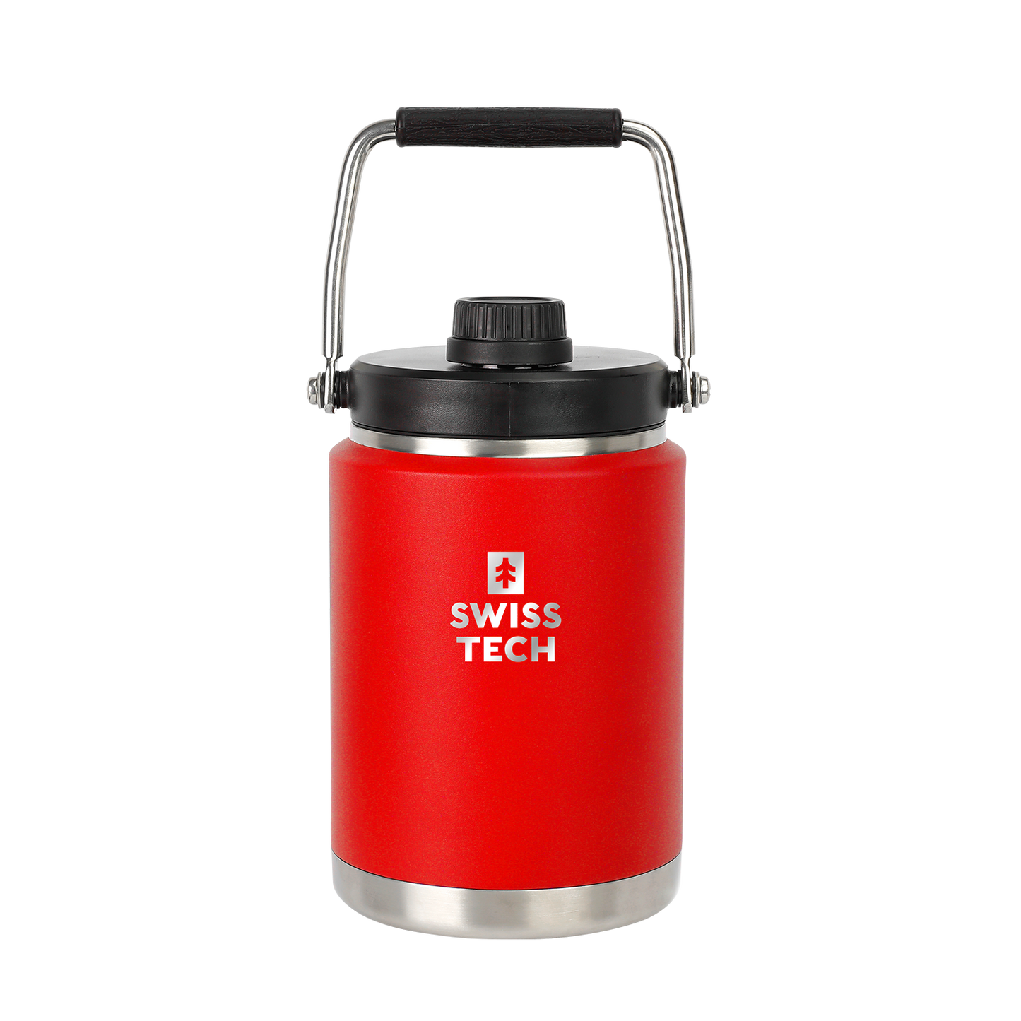 SwissTech Termokanne 1900 ml i rustfritt stål, designet for utendørs eventyr med overlegen isolasjonsevne, lekkasjesikkert lokk og stor kapasitet, perfekt for kalde drikker.