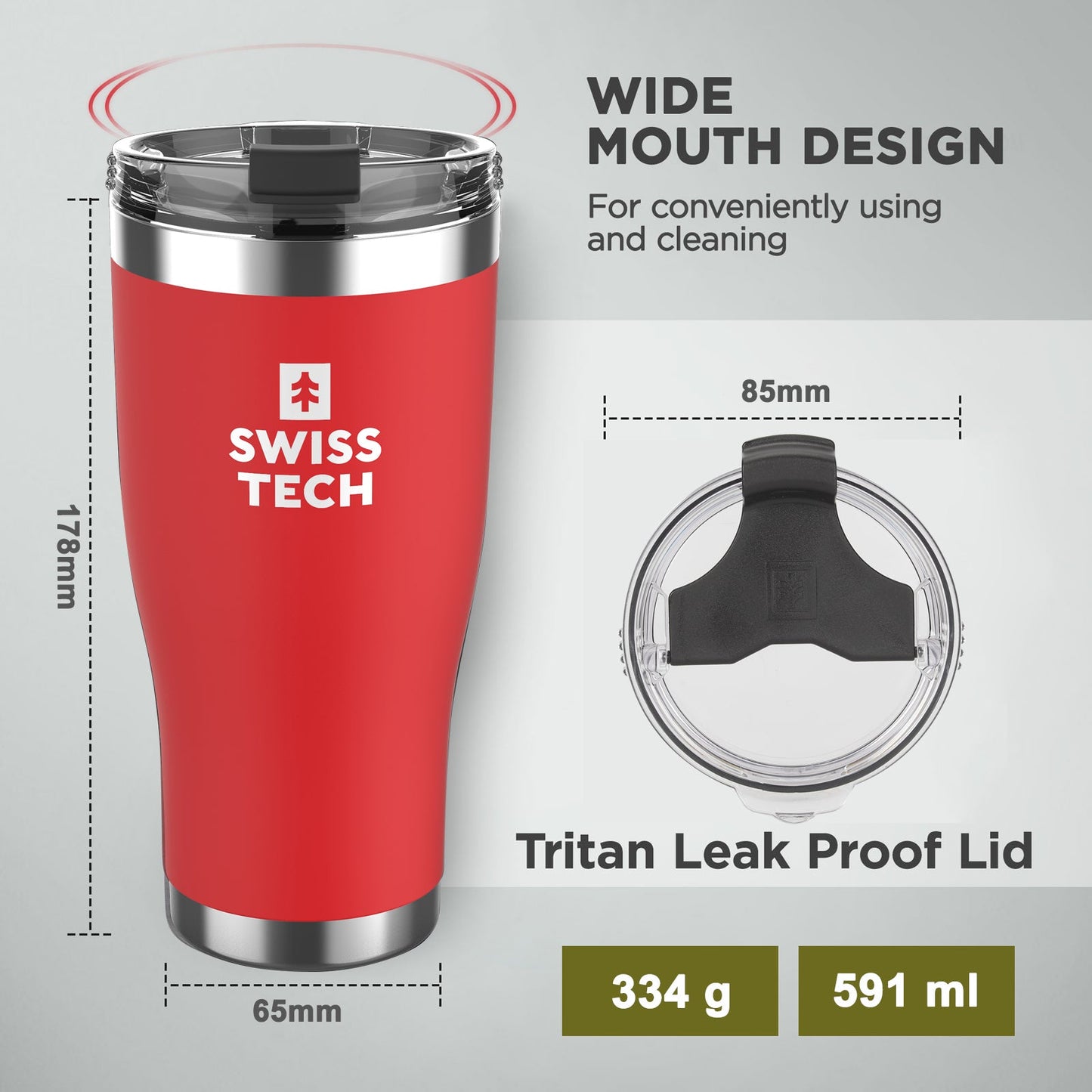 Swisstech 100% tett termokopp 590 ml - Rød