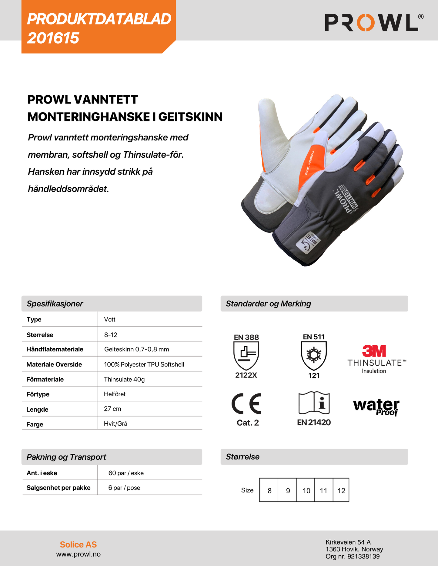 Prowl. Vanntett monteringshanske i geiteskinn med Thinsulatefôr