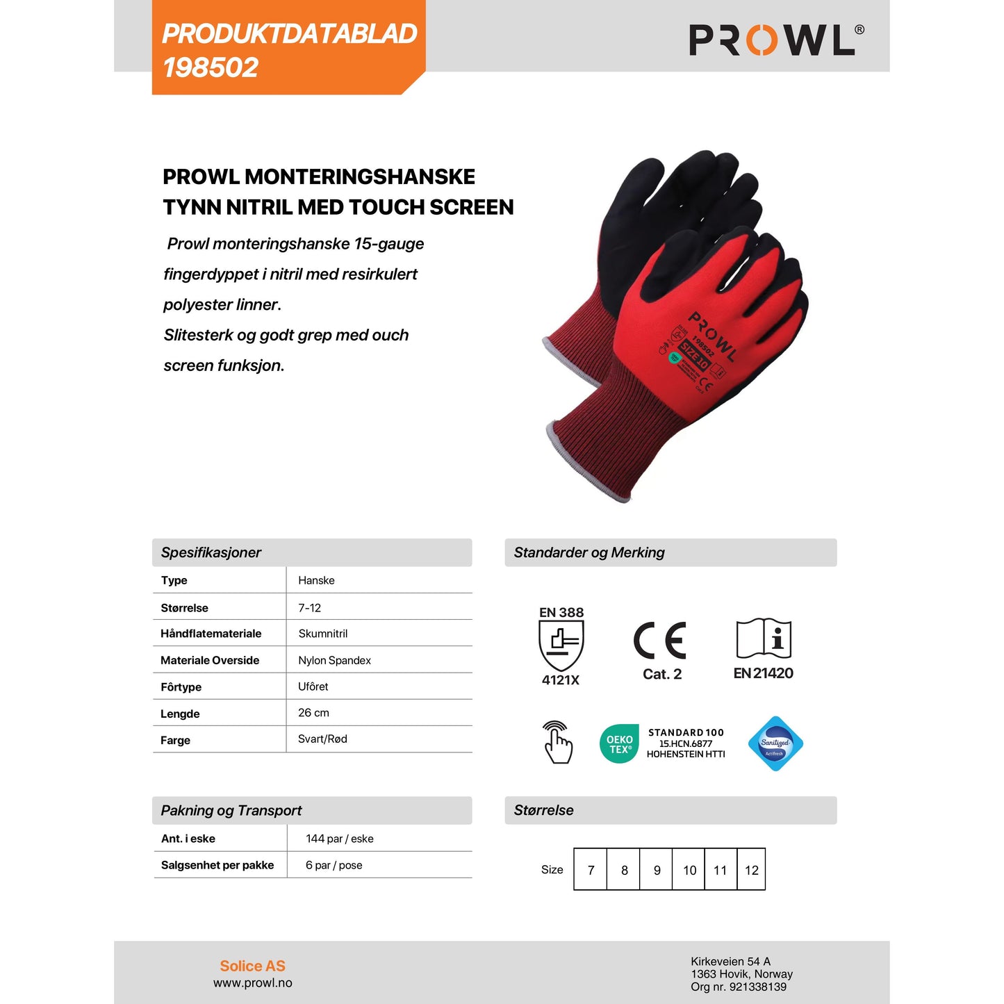 Prowl Monteringshanske tynn nitril med Touch Screen 6 par
