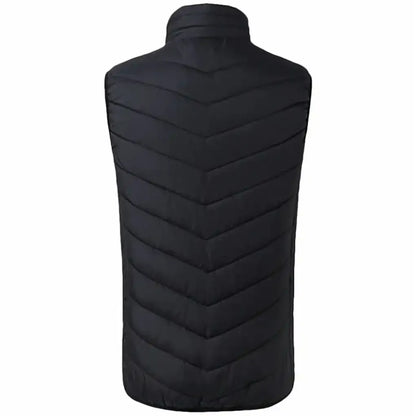   "Innovativ varmevest med karbonfiber varmeelementer, tre temperaturinnstillinger, vanntett design og 10.000 mAH powerbank for opptil 6 timers varme, perfekt for kalde dager."