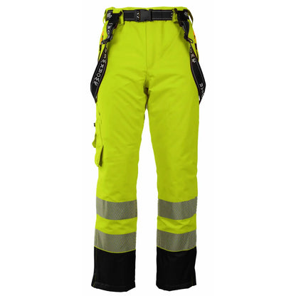 Tor Unisex Bukse Foret Fluoriserende kl2 Gul/Sort - Vinterbukse med vind- og vanntett membran, fôret for ekstra varme, laget av resirkulert polyester med elastan, oppfyller EN20471 klasse 2 for høy synlighet.