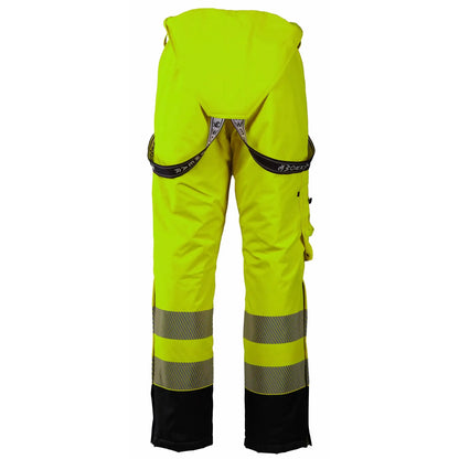 Tor Unisex Bukse Foret Fluoriserende kl2 Gul/Sort - Vinterbukse med vind- og vanntett membran, fôret for ekstra varme, laget av resirkulert polyester med elastan, oppfyller EN20471 klasse 2 for høy synlighet.