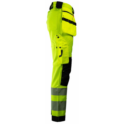 Tor Bukse - Kort benlengde 3X, slitesterk arbeidsbukse med høy synlighet, kort benlengde, knelommer for knebeskyttere, avtagbare hengelommer, laget av resirkulert nylon og spandex, sertifisert EN 20471 klasse 2.