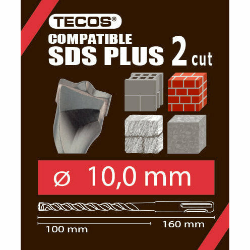 Tecos Hammerbor  - SDS Plus, 10 × 160 mm, 2-Skjær