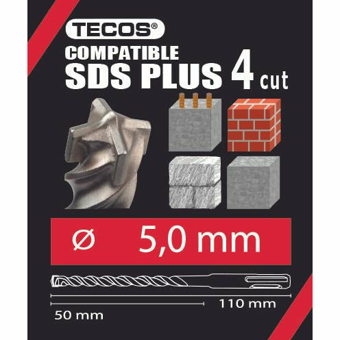 Tecos Hammerbor - SDS Plus, 5 × 110 mm, 4-Skjær