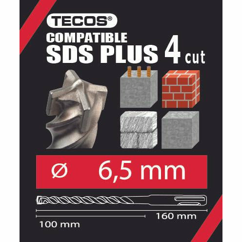 Tecos Hammerbor - SDS Plus, 6,5 × 160 mm, 4-Skjær