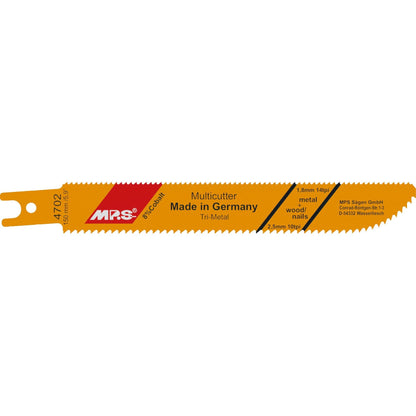   MPS Bajonettsagblad 4702, 150 mm dobbeltsidig sagblad for effektiv kutting av tre og metall, med trimetal konstruksjon og fresede tenner, ideelt for håndverkere og DIY-entusiaster.