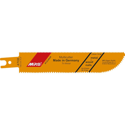MPS Bajonettsagblad 4708, 150 mm dobbeltsidig sagblad i trimetall, ideelt for kutting av tre, MDF, glassfiber og stålprofiler, levert i pakke med 2 stk.