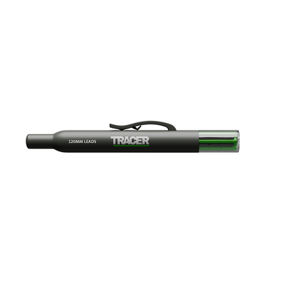   "Tracer 6 stk. reservebly i hylster - slitesterke grafittstifter for presis merking i trange områder, ideelle for håndverkere, inkludert praktisk plastetui for oppbevaring."