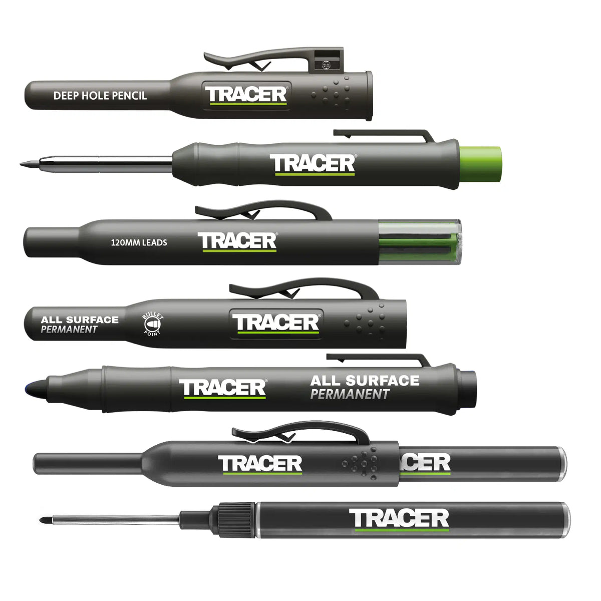 Tracer Construction Marker-sett med oppbevaringsetui – 5 deler