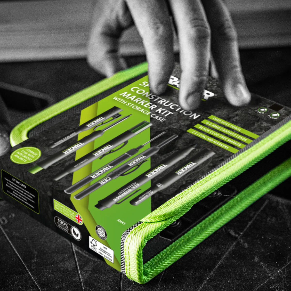 Tracer Construction Marker-sett med oppbevaringsetui – 5 deler