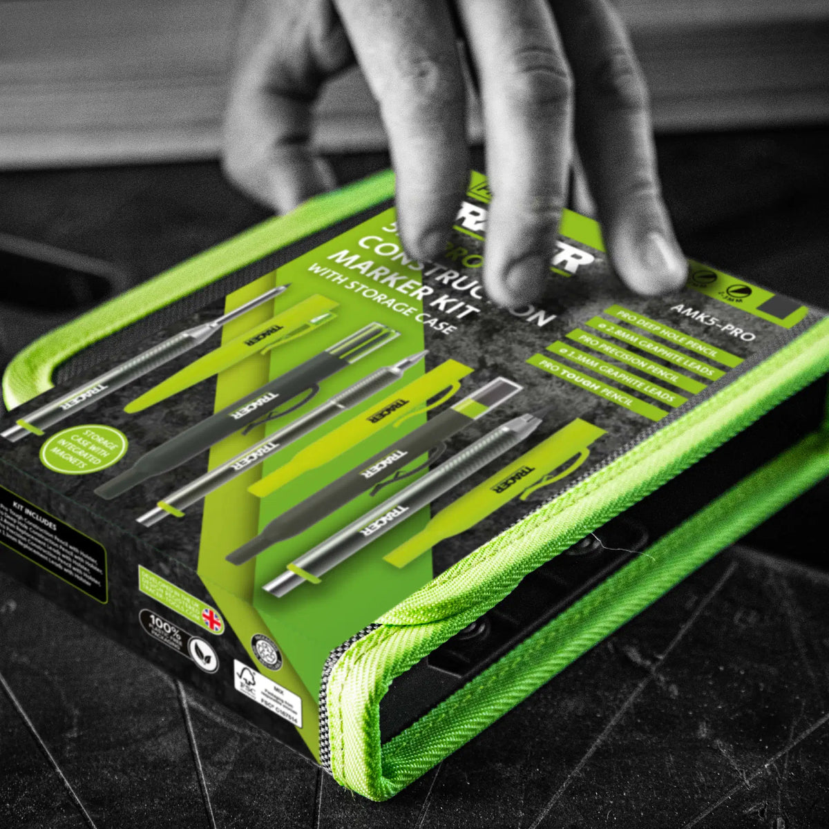 Tracer Construction Marker Pro-sett med oppbevaringsetui – 5 deler